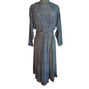 Vintage E.D.‎ Michaels blue and gray paisley floral print dress